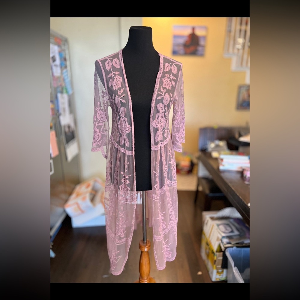 Pale pink Lace Mesh Floral Cover Up